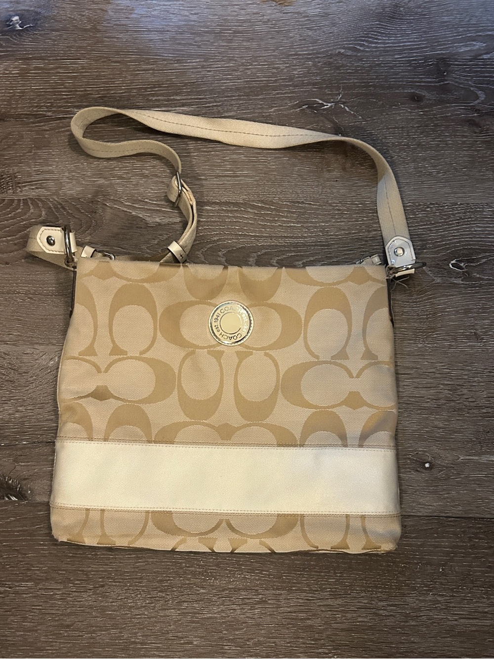 Coach Khaki and Cream Signature Crossbody Bag